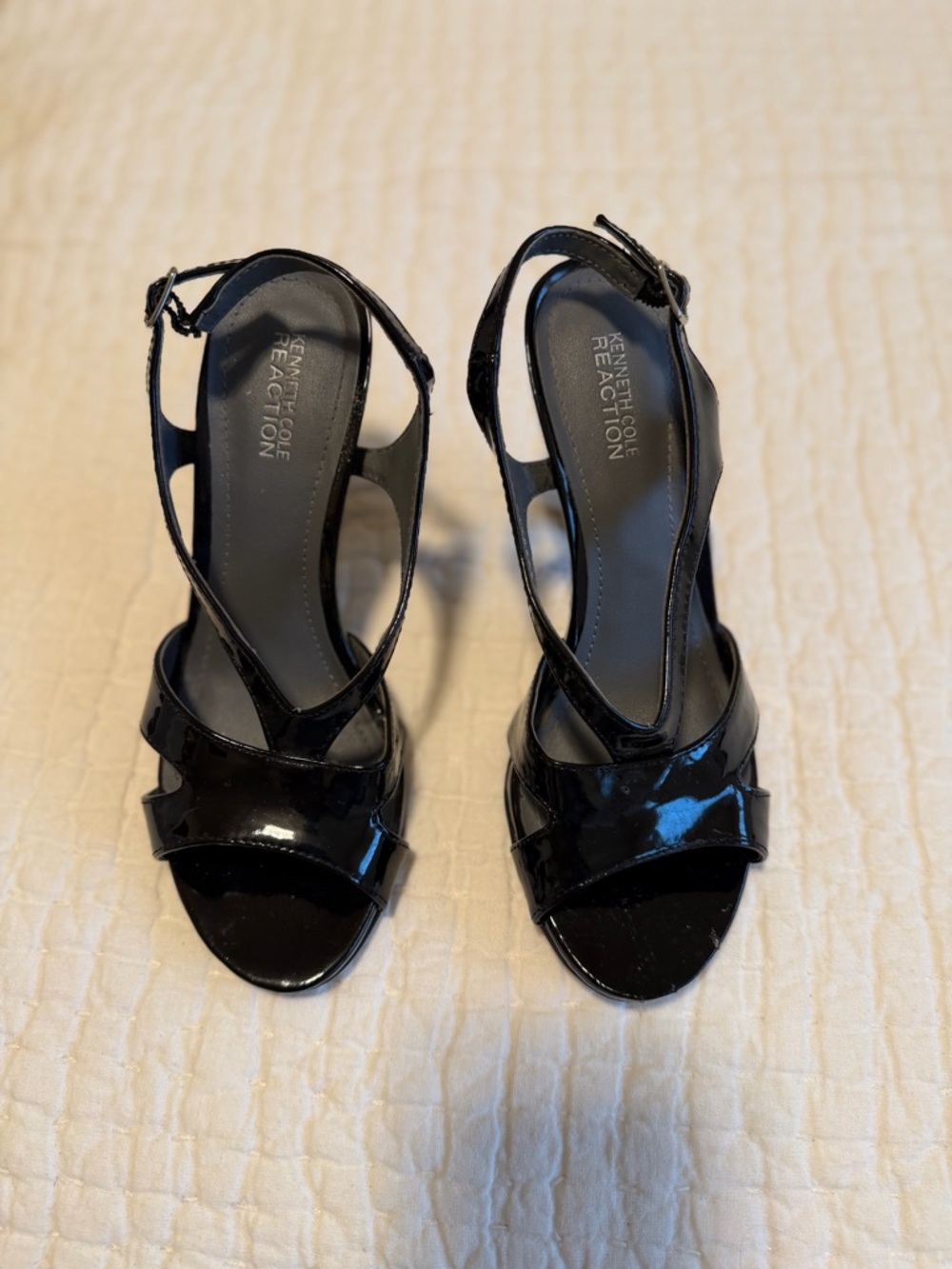 Kenneth Cole Reaction Black Patent Open-Toe Slingback Heels